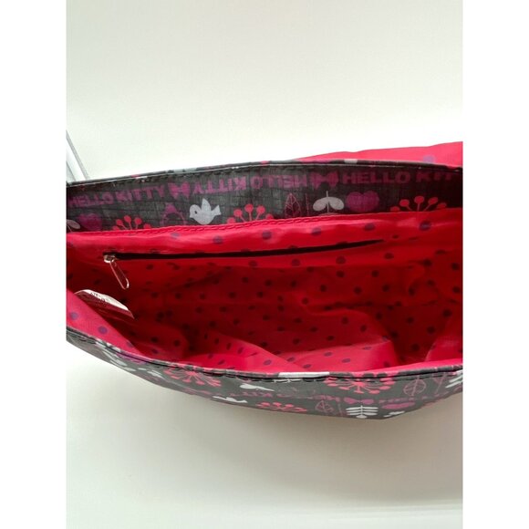 Sanrio Hello Kitty Pink Black Crossbody Purse Shoulder Bag Bird Heart Flower - Picture 5 of 6